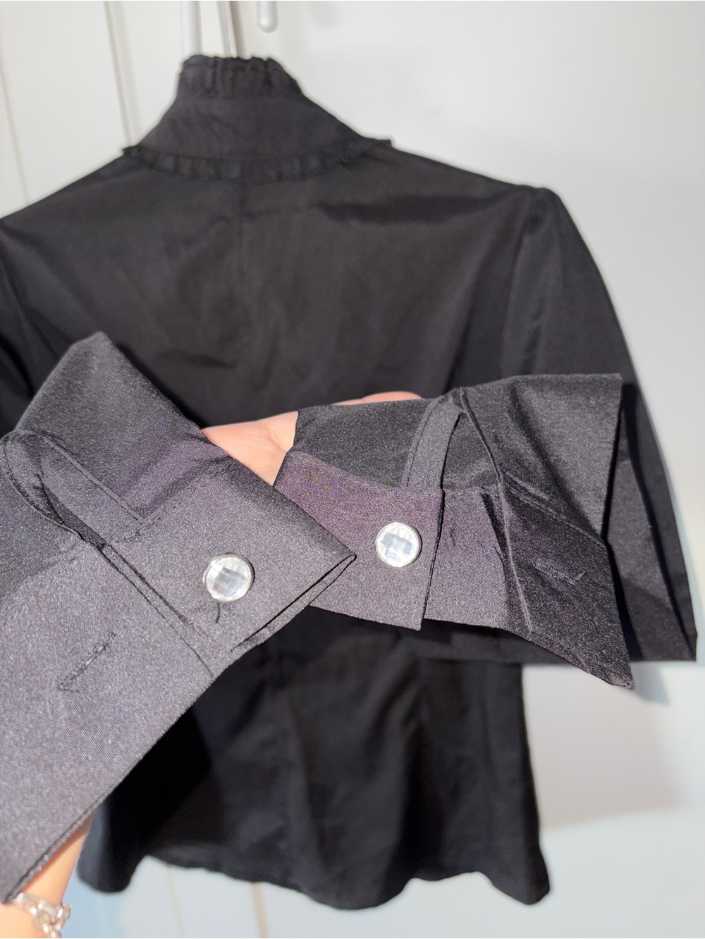 Black Ruffle Front Long-Sleeve Blouse - Picture 3 of 3